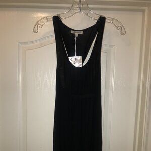 Workout Tank Top Black Pleats Long